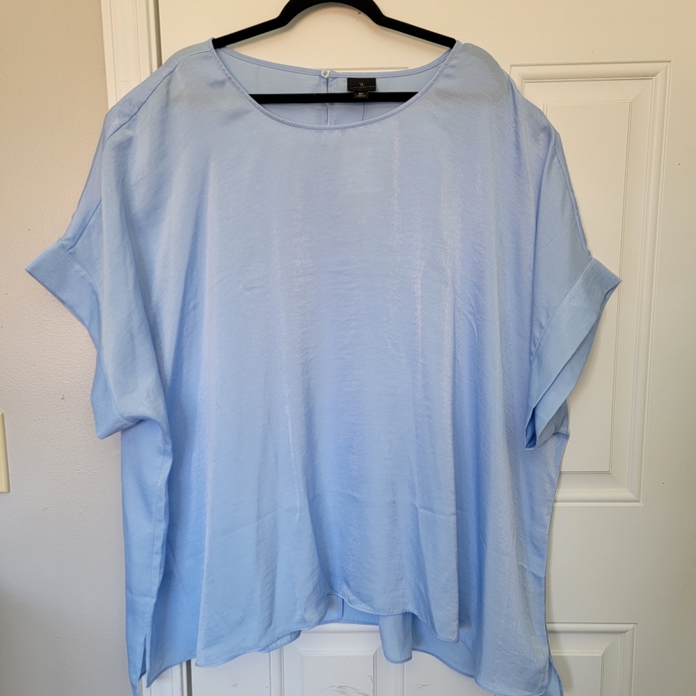 NWT Worthington Woman Light Blue Satin Short Sleeve Pullover Blouse Size 5X